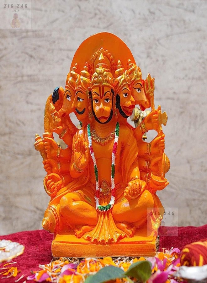 ZIG-ZAG Zig Zag Lord Panchmukhi Hanuman ji Murti/Statue Orange Sankat Mochan Polyresin Idol for Pooja Temple/Home Decor Car Office (Size - 6 Inches) - Image 1